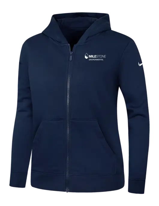 Nike Womens Club Fleece Sleeve Swoosh Full-Zip Dark Navy Hoodie w/Milestone Environmental Logo