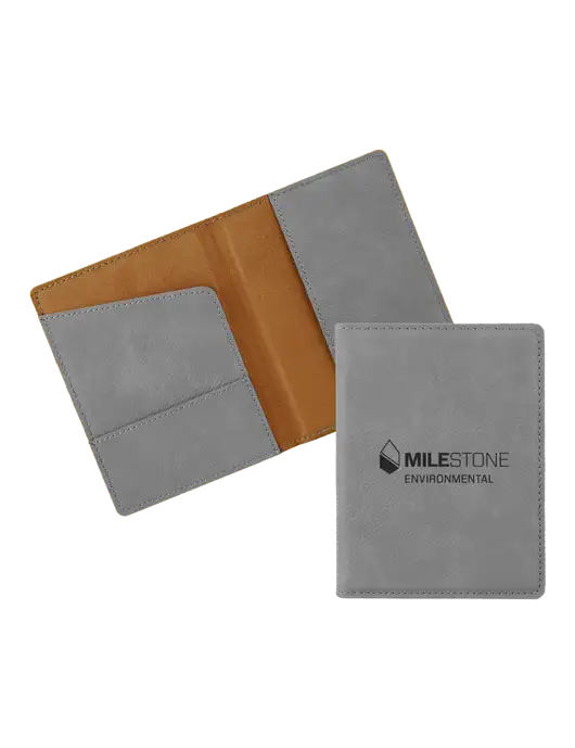 Grey Leatherette Passport Holder w/Milestone Environmental Logo