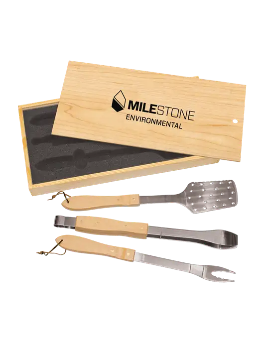 Wood BBQ Gift Set w/Milestone Environmental Logo