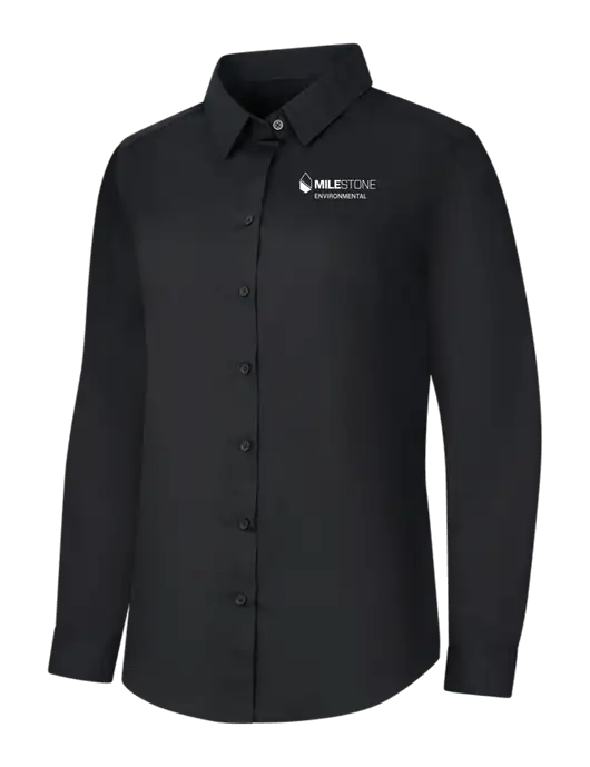 Womens Black Long Sleeve Carefree Poplin Shirt w/Milestone Environmental Logo