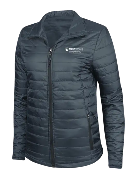 Navy Womens Puffy Packable Jacket w/Milestone Environmental Logo