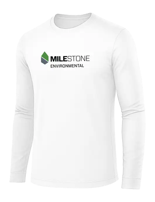 Long Sleeve White PosiCharge Competitor Tee w/Milestone Environmental Logo