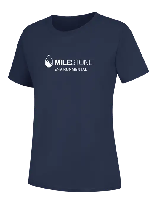 Womens Navy Core Blend Tee w/Milestone Environmental Logo