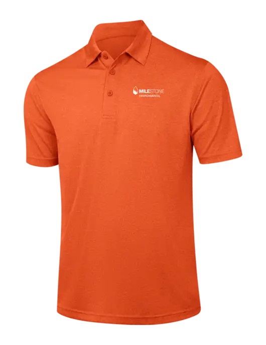 Orange Heather Contender Polo w/Milestone Environmental Logo