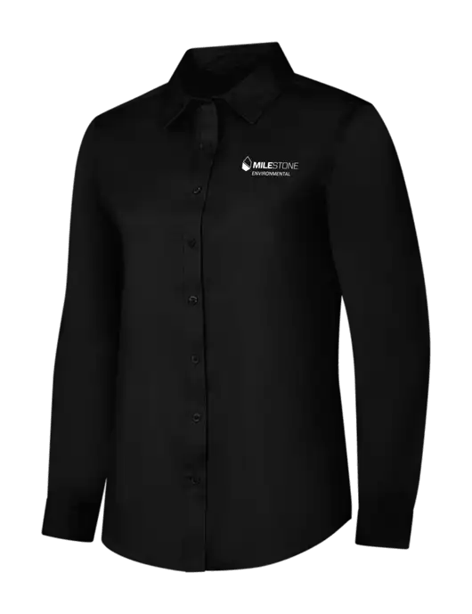 Womens Black Long Sleeve Superpro React Twill Shirt w/Milestone Environmental Logo