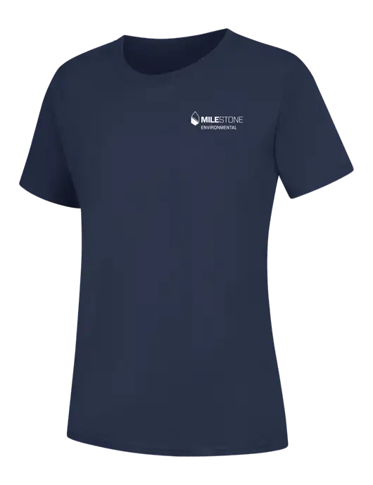 Womens Navy Core Blend Tee w/Milestone Environmental Logo