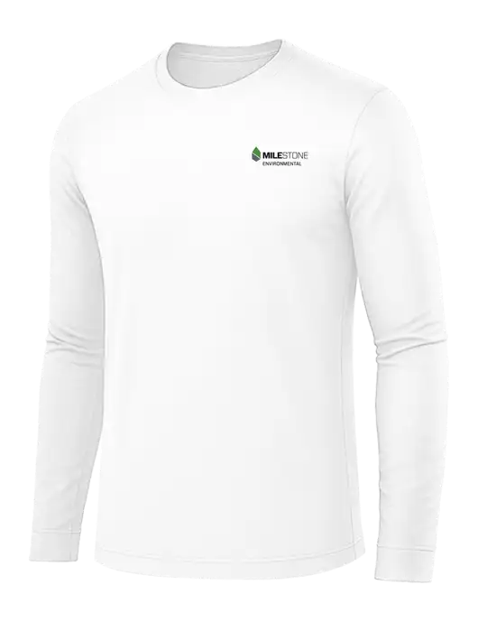 Long Sleeve White PosiCharge Competitor Tee w/Milestone Environmental Logo