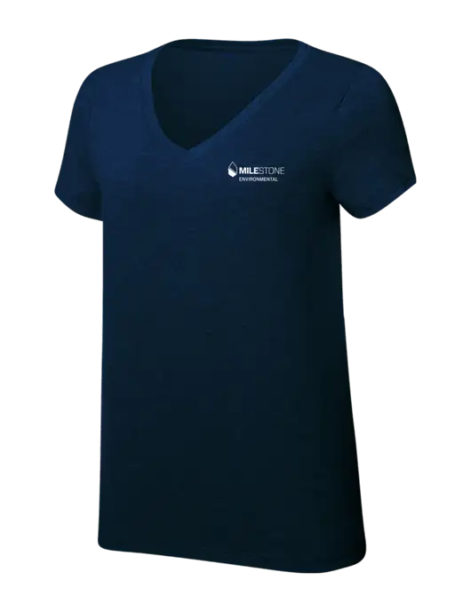 Womens Simply Soft V-Neck New Navy 4.5oz  Poly/Combed Ring Spun Cotton T-Shirt w/Milestone Environmental Logo