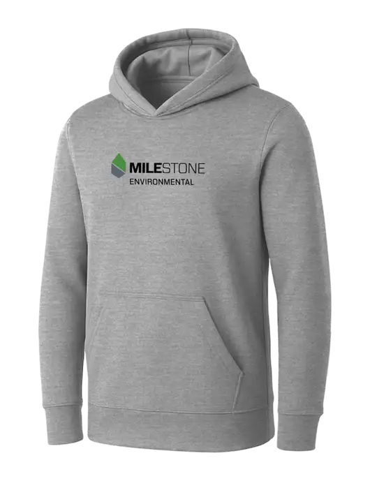 Womens Light Grey Heather Core Fleece Pullover Hooded Sweatshirt w/Milestone Environmental Logo