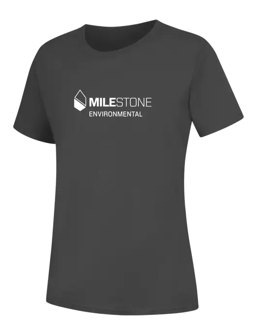 Womens Charcoal Core Blend Tee w/Milestone Environmental Logo