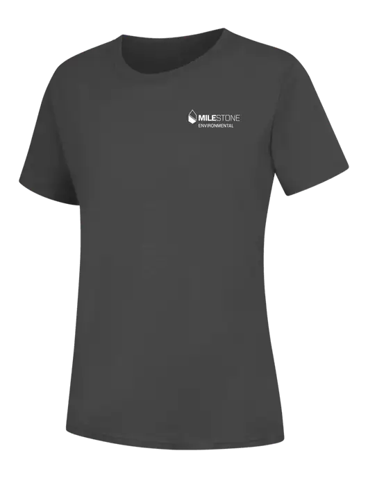 Womens Charcoal Core Blend Tee w/Milestone Environmental Logo