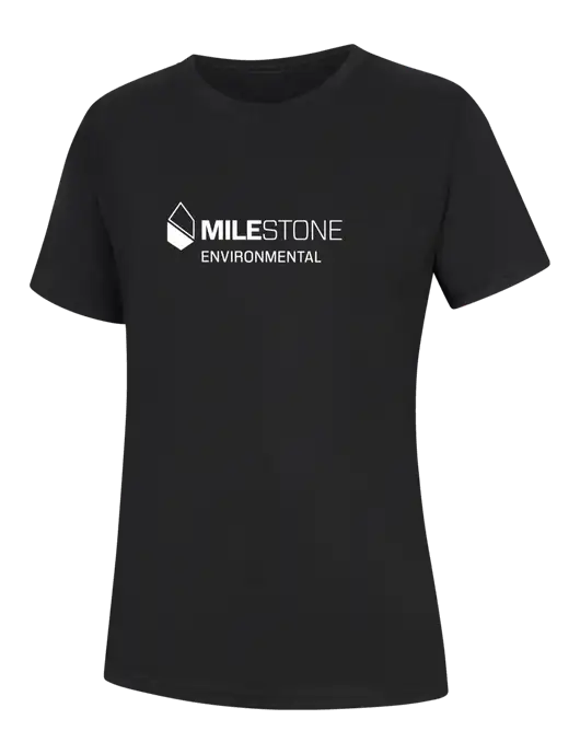 Womens Black Core Blend Tee w/Milestone Environmental Logo