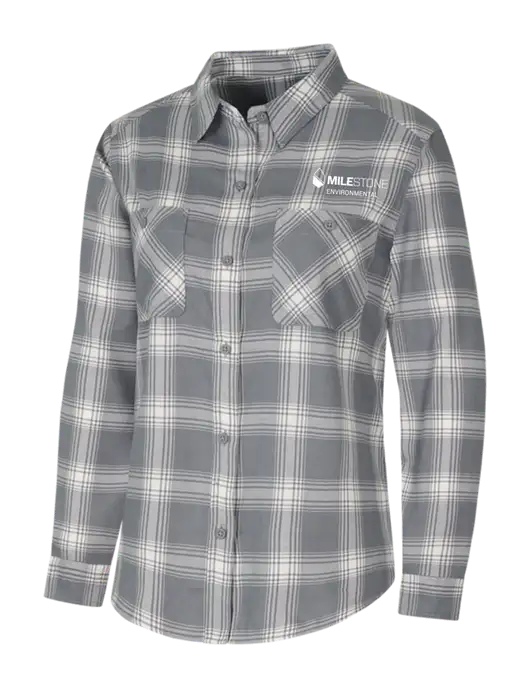 Womens Medium Grey/Cream Plaid Flannel Shirt w/Milestone Environmental Logo