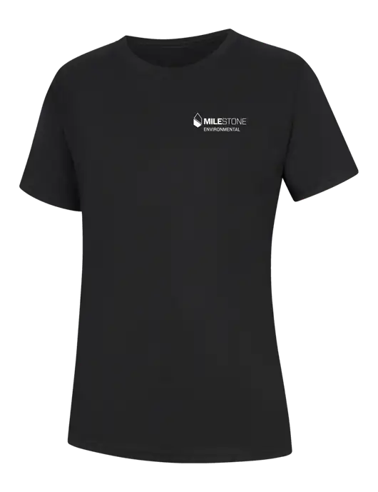 Womens Black Core Blend Tee w/Milestone Environmental Logo