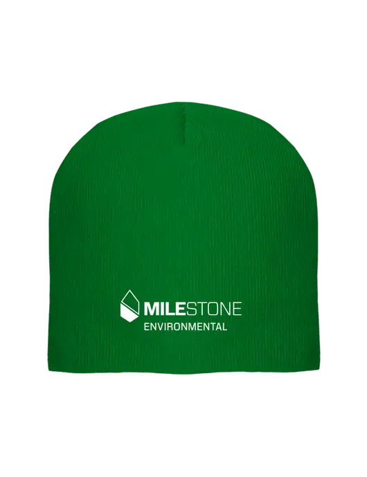 Solid Kelly Green Element Knit Beanie w/Milestone Environmental Logo