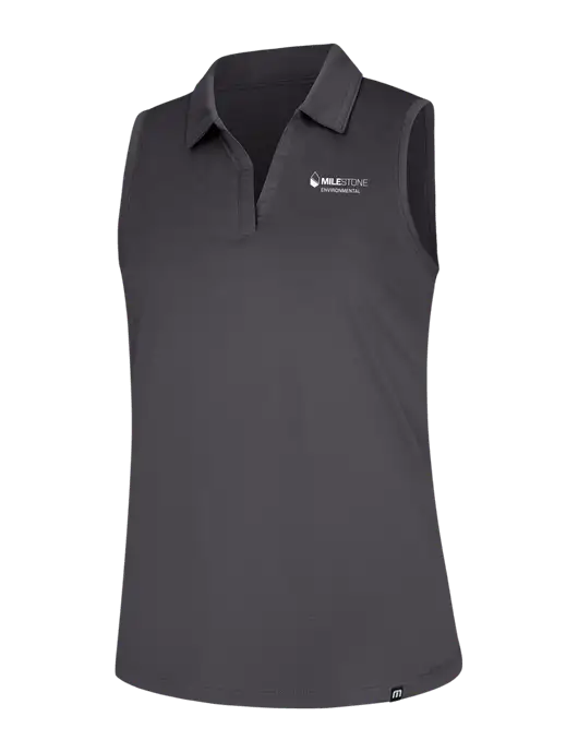 TravisMathew Womens Dark Medium Grey Coto Performance Sleeveless Polo w/Milestone Environmental Logo