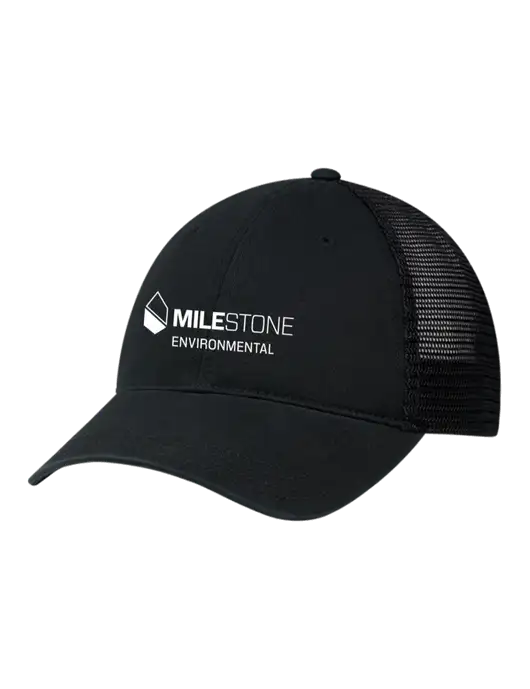 Richardson 111 Garment Washed Trucker Cap Black w/Black Mesh w/Milestone Environmental Logo