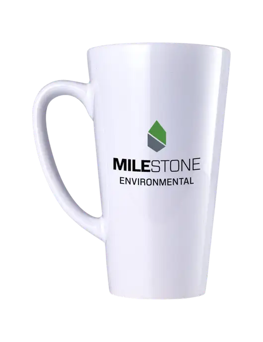 17 oz White Latte Mug w/Milestone Environmental Logo