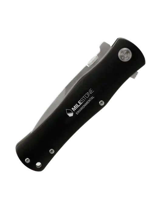Black Folding Knife with Pocket Clip w/Milestone Environmental Logo