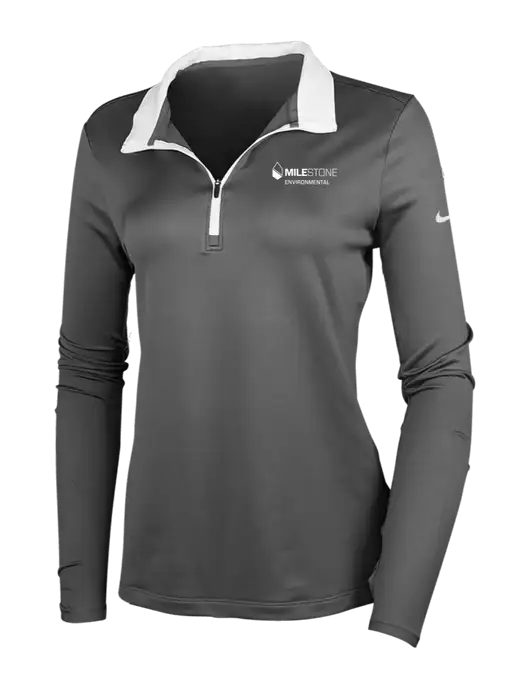 NIKE Dark Grey/White Womens Dry-Fit Stretch 1/2 Zip Cover-Up w/Milestone Environmental Logo