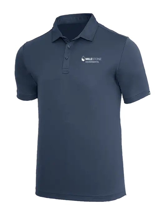 TravisMathew Dark Slate Blue Coto Performance Polo w/Milestone Environmental Logo