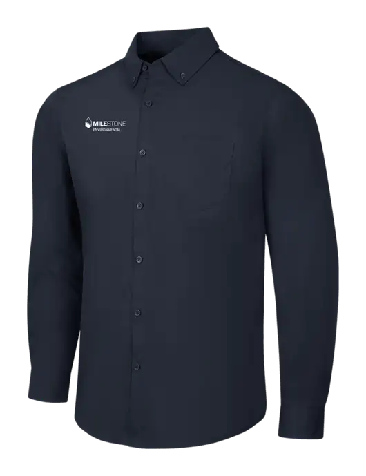 Navy Long Sleeve Carefree Poplin Shirt w/Milestone Environmental Logo