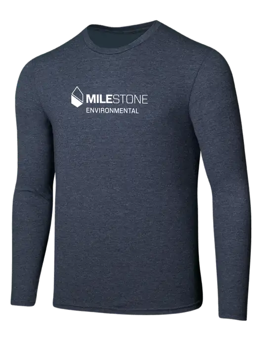 Seriously Soft Heathered Navy Long Sleeve T-Shirt w/Milestone Environmental Logo