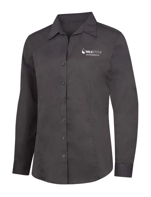 Womens Soft Black Crosshatch Easy Care Shirt w/Milestone Environmental Logo