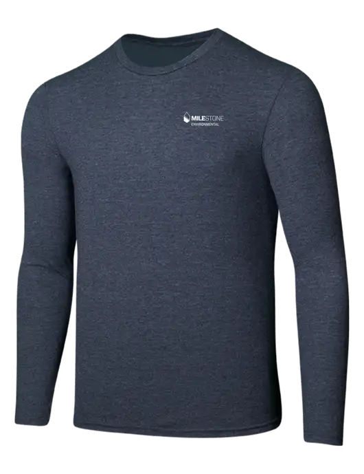 Seriously Soft Heathered Navy Long Sleeve T-Shirt w/Milestone Environmental Logo
