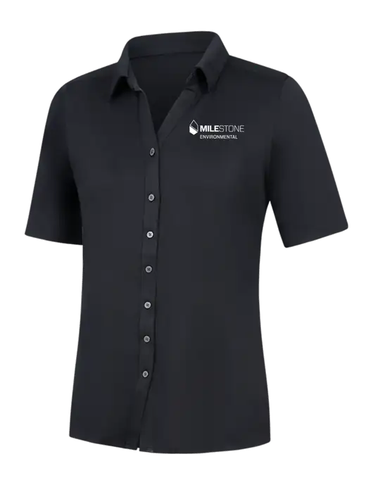 Womens Black City Stretch Top w/Milestone Environmental Logo