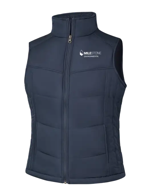  Womens Dark Slate/Black Puffy Vest w/Milestone Environmental Logo
