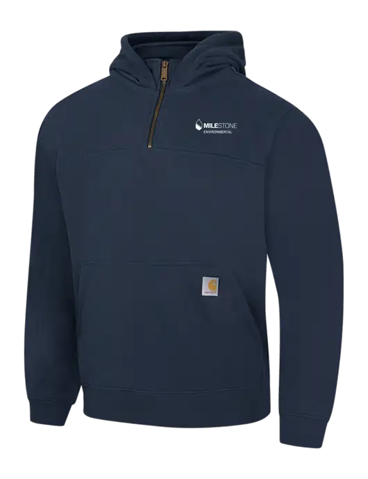 Carhartt Navy Rain Defender Paxton Heavyweight Hooded 1/4 Zip Mock Sweatshirt w/Milestone Environmental Logo