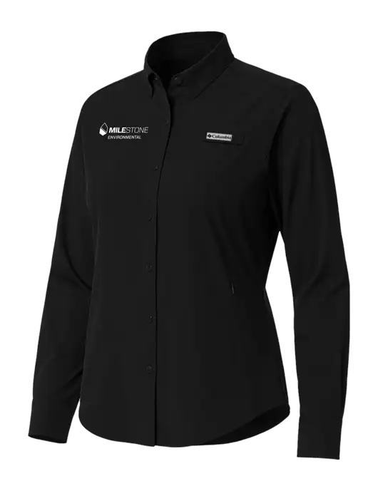 Columbia Black Womens PFG Tamiami II Long Sleeve Shirt w/Milestone Environmental Logo