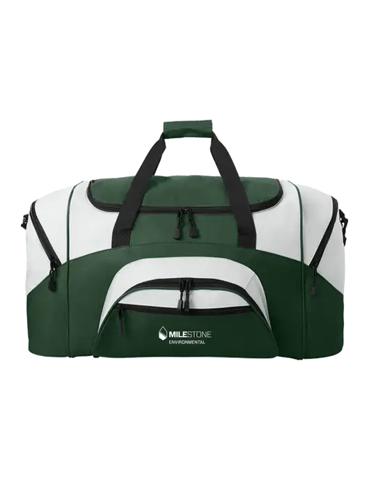 Standard Colorblock Dark Green/Light Grey Sport Duffel w/Milestone Environmental Logo