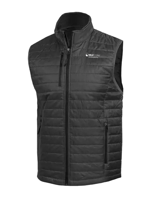 Packable Dark Grey Puffy Vest w/Milestone Environmental Logo