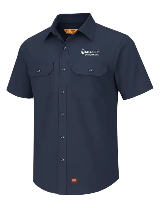 Red Kap Navy Short Sleeve Solid Ripstop Shirt w/Milestone Environmental Logo