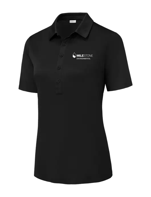Black Womens Posi-UV Pro Polo w/Milestone Environmental Logo