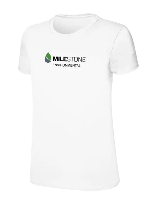 Womens Ring Spun White 4.5 oz T-Shirt w/Milestone Environmental Logo