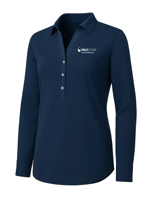 Womens Navy City Stretch Shirt w/Milestone Environmental Logo