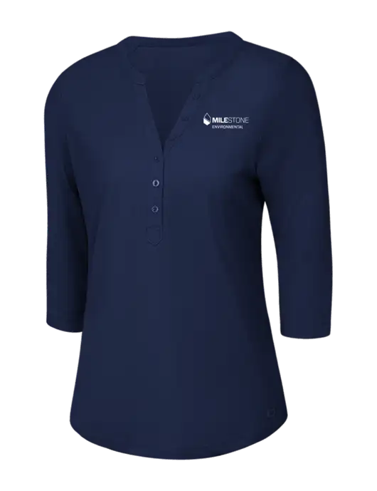 OGIO Navy Jewel Henley w/Milestone Environmental Logo