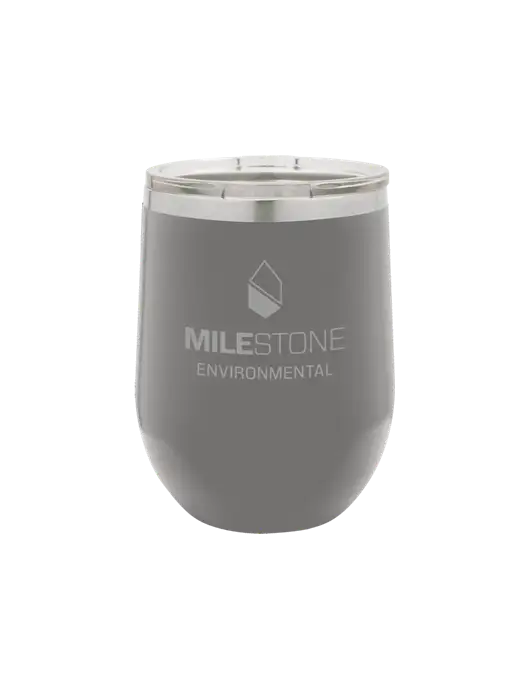 Polar Camel 12 oz Powder Coated Grey Vacuum Insulated Stemless Wine Tumbler w/Milestone Environmental Logo