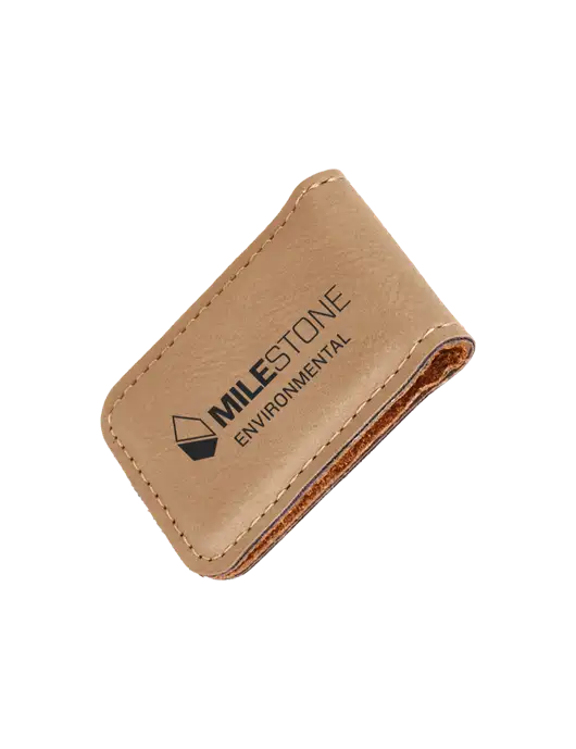 Tan Leatherette Money Clip w/Milestone Environmental Logo