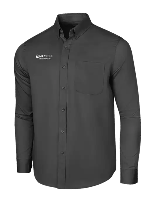 Long Sleeve Dark Grey Superpro React Twill Shirt w/Milestone Environmental Logo