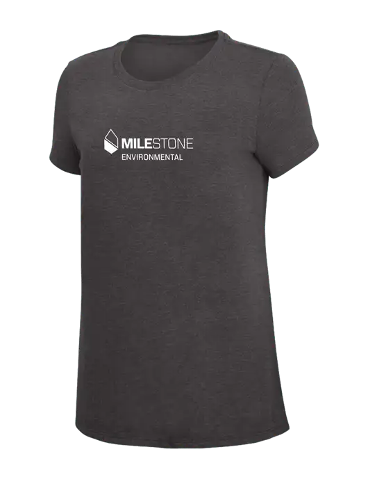 Womens Simply Soft Heather Charcoal 4.5oz  Poly/Combed Ring Spun Cotton T-Shirt w/Milestone Environmental Logo