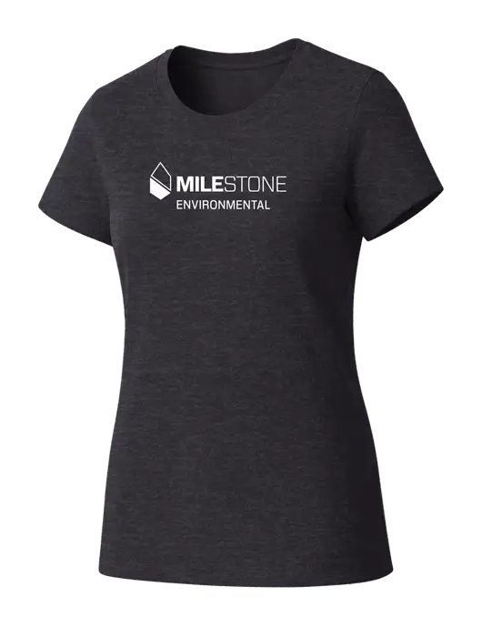 Womens Seriously Soft Heathered Charcoal T-Shirt w/Milestone Environmental Logo