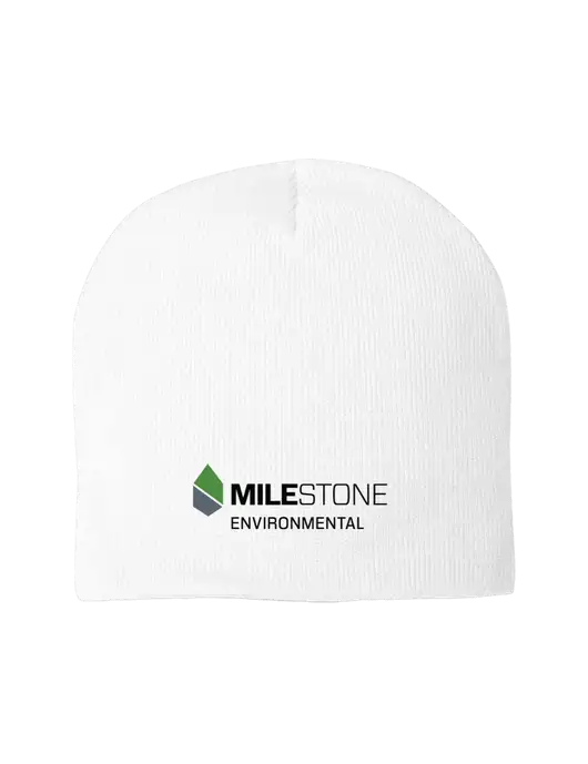 Solid White Element Knit Beanie w/Milestone Environmental Logo