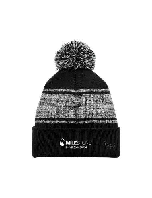 New Era Black/Charcoal Knit Chilled Pom Beanie w/Milestone Environmental Logo