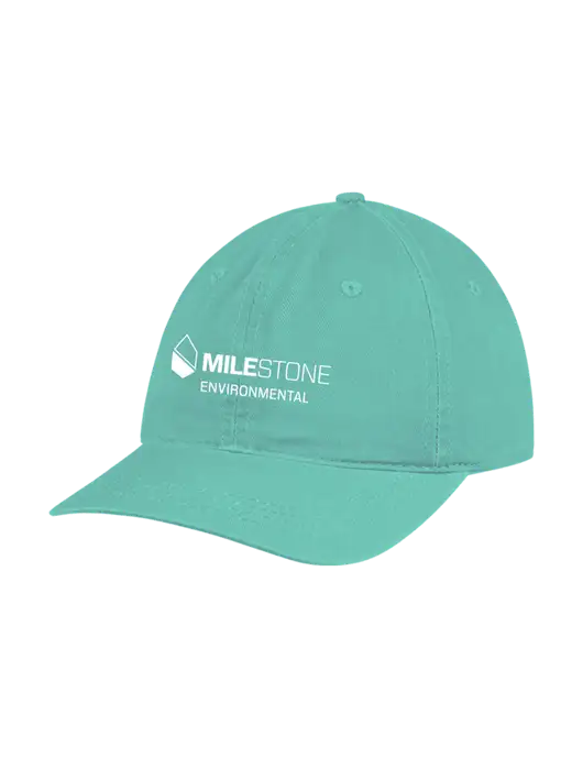Garment Washed Unstructured Twill Very Light Teal Cap w/Milestone Environmental Logo