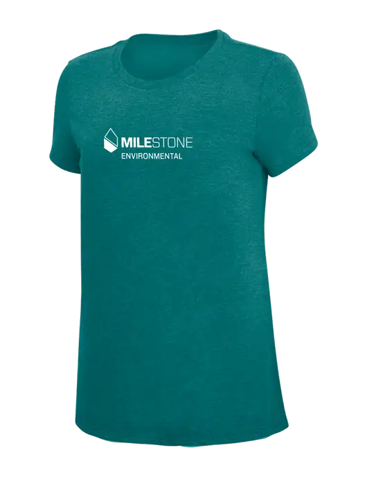 Womens Simply Soft Heathered Dark Teal 4.5oz  Poly/Combed Ring Spun Cotton T-Shirt w/Milestone Environmental Logo