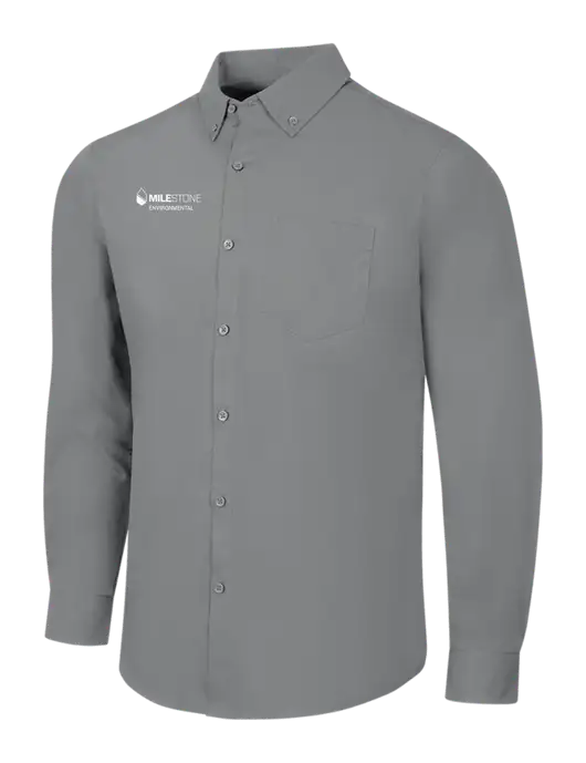 Medium Grey Long Sleeve Carefree Poplin Shirt w/Milestone Environmental Logo